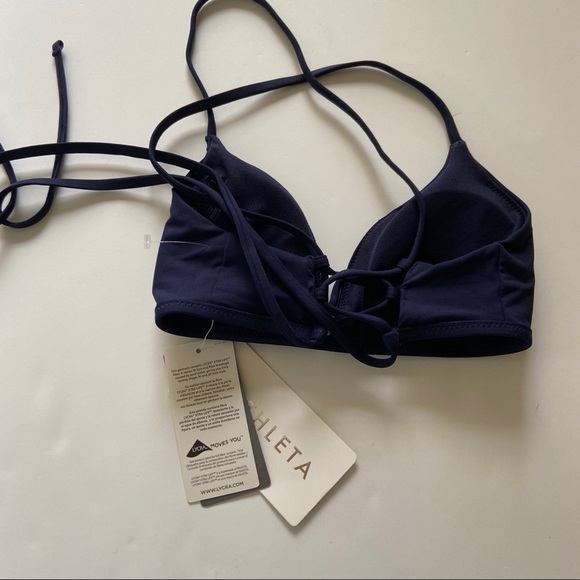 NEW Athleta Navy Tie Back Triangle Bikini Swim Top - Picture 3 of 4
